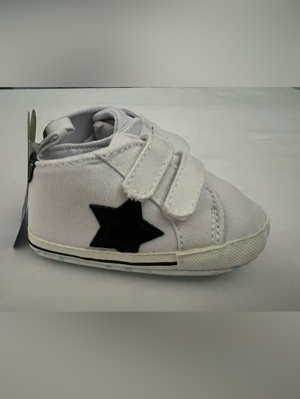 Toddler White Canvas Sneakers with Black Star Accent